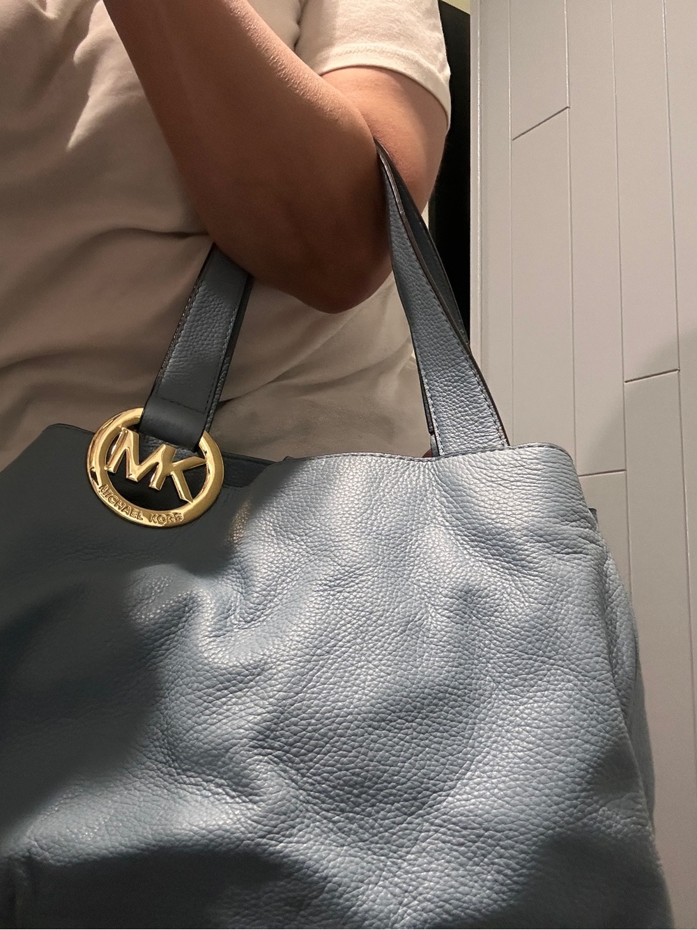 Michael Kors Baby Blue Pebbled Leather Shoulder Bag